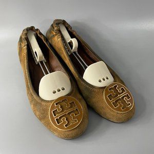 Tory Burch Mustard yellow Suede Flats Ballet Leather, Size 9 1/2